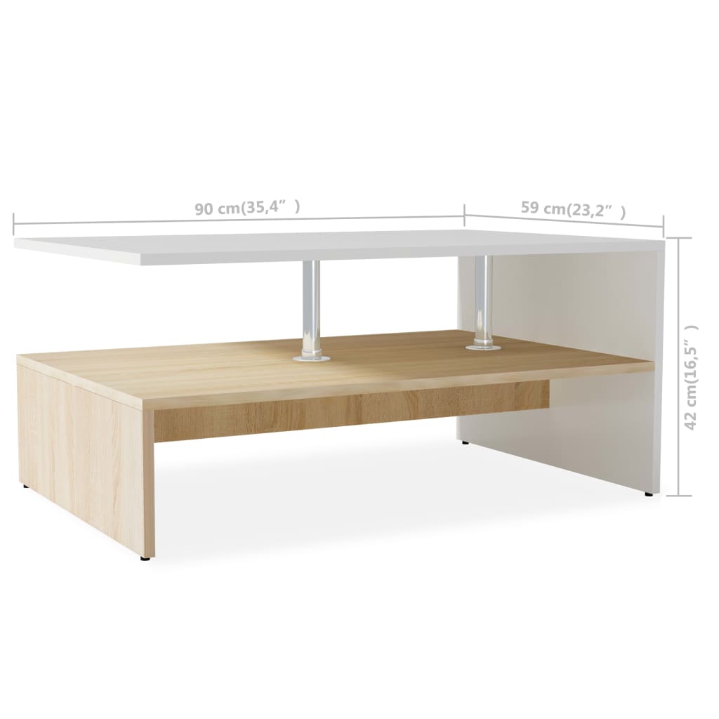 Konferenční Stolek Kompozitní Dřevo 90 X 59 X 42 Cm Dub A Bílý