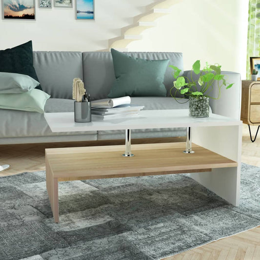 Konferenční Stolek Kompozitní Dřevo 90 X 59 X 42 Cm Dub A Bílý