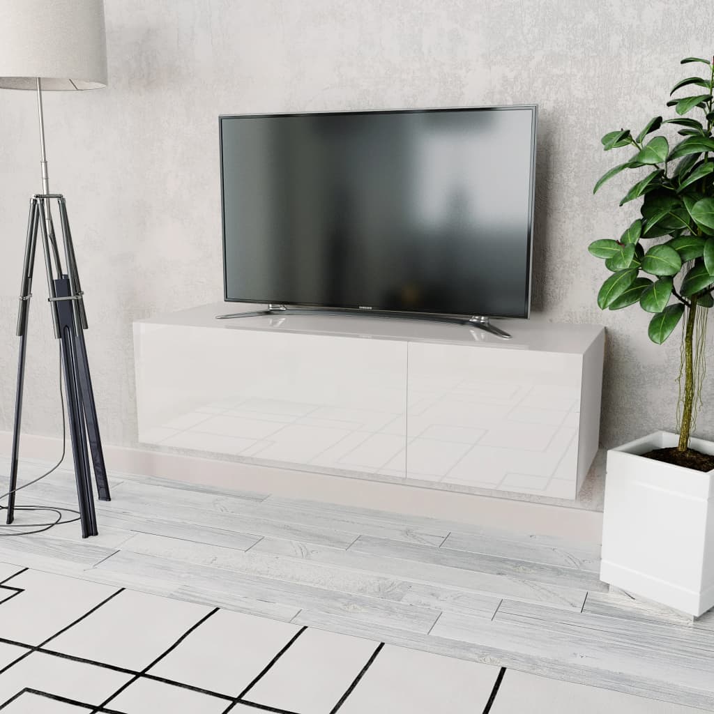 Tv Stolek Kompozitní Dřevo 120X40X34 Cm Bílý S Vysokým Leskem