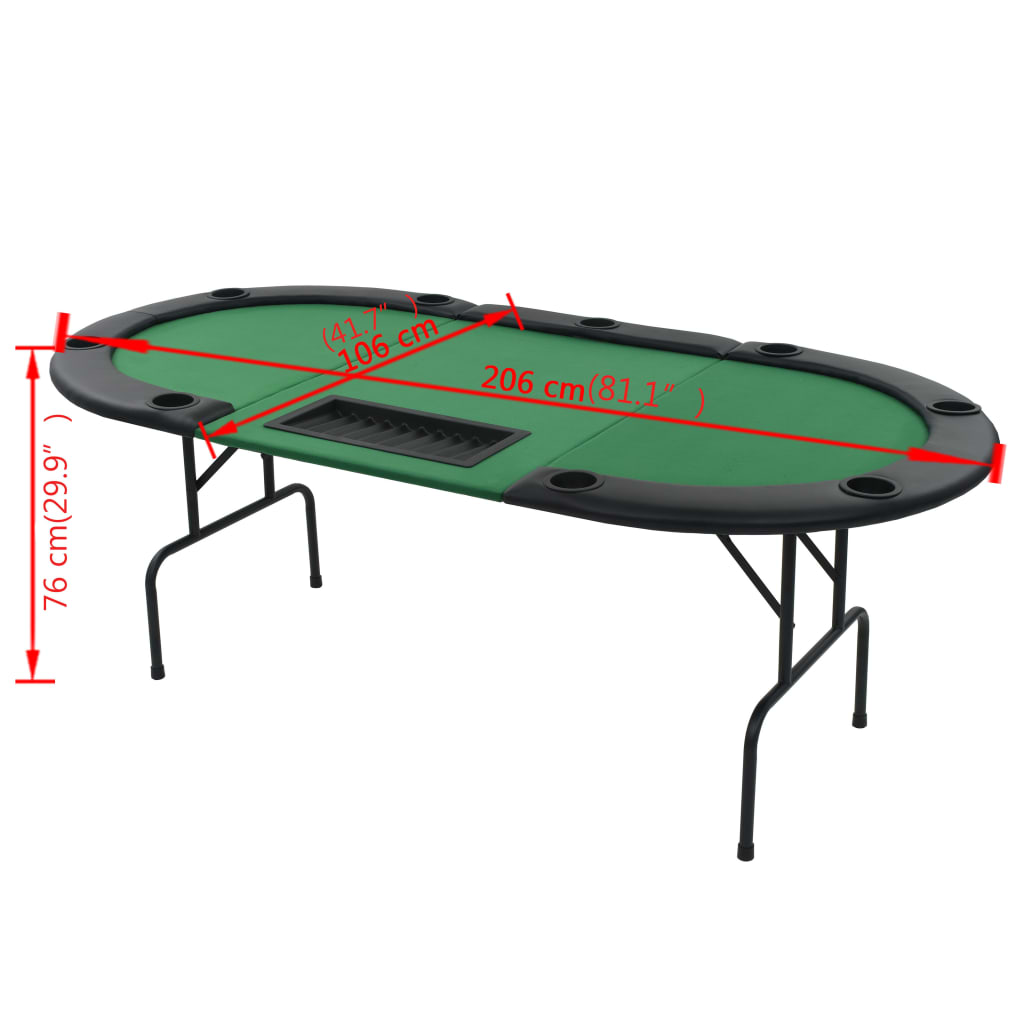 Skládací Pokerový Stůl Pro 9 Hráčů 3 Díly Oválný Zelený
