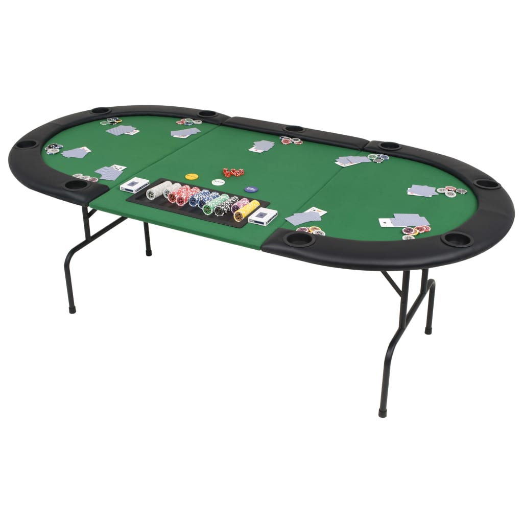 Skládací Pokerový Stůl Pro 9 Hráčů 3 Díly Oválný Zelený