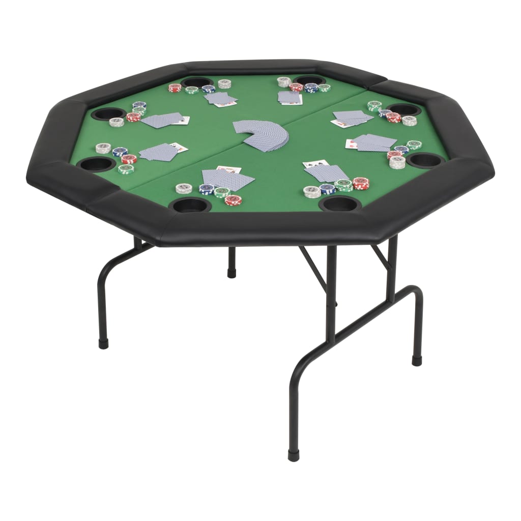 Skládací Pokerový Stůl Pro 8 Hráčů 2 Díly Osmihranný Zelený