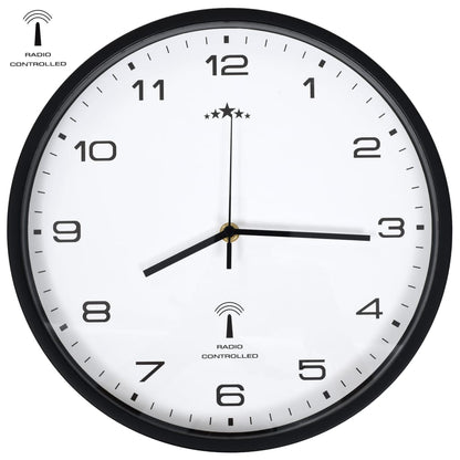 Rádiem Řízené Nástěnné Hodiny Quartz 31 Cm Bíločerné