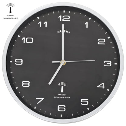 Rádiem Řízené Nástěnné Hodiny Quartz 31 Cm Bíločerné