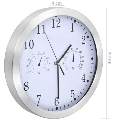 Nástěnné Hodiny Strojek Quartz Vlhkoměr A Teploměr 30 Cm Bílé