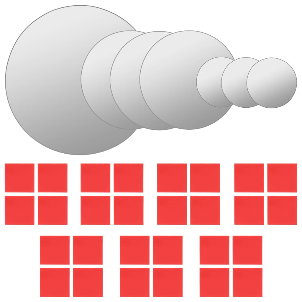 Sada Nástěnných Zrcadel 7 Kusů Kulaté Sklo