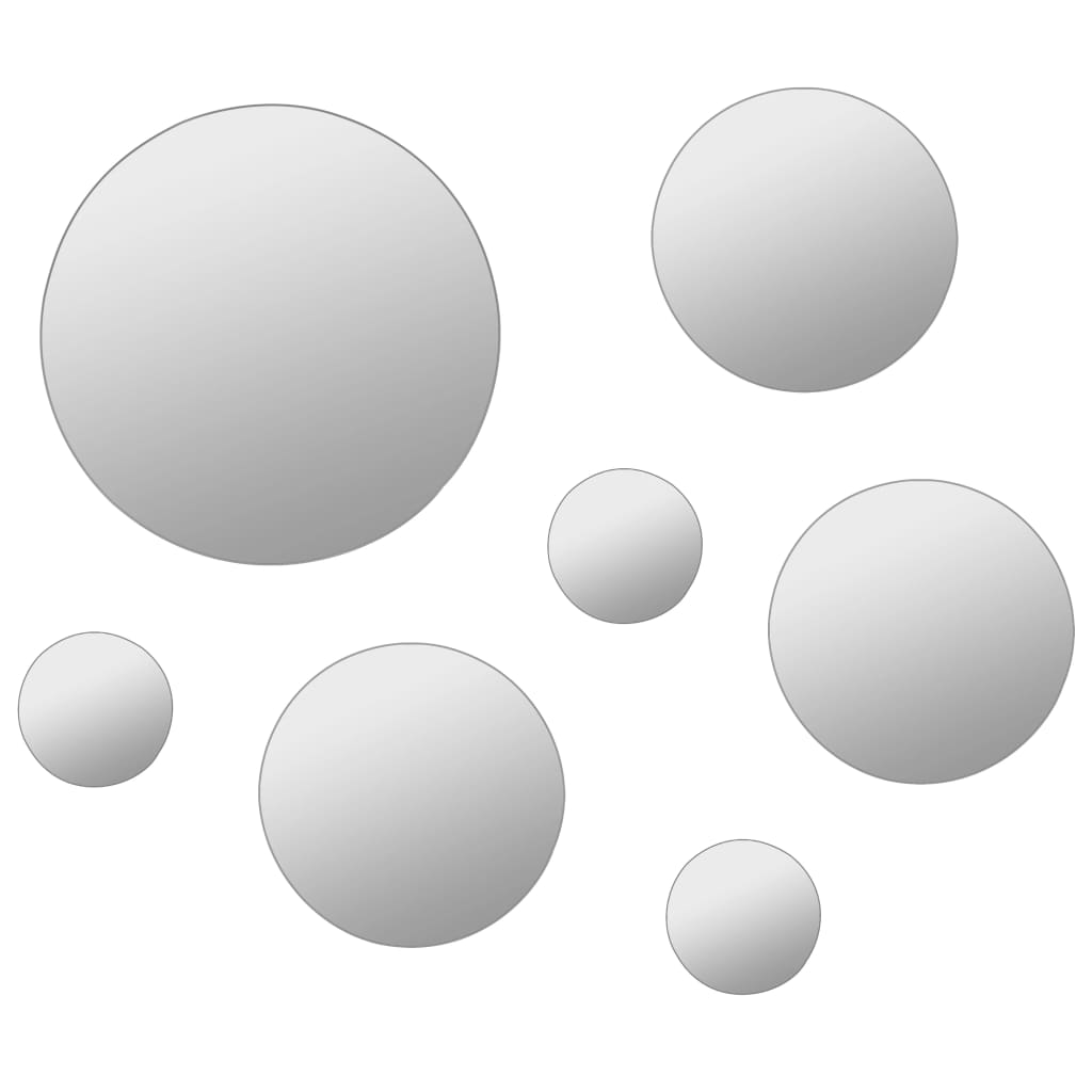 Sada Nástěnných Zrcadel 7 Kusů Kulaté Sklo