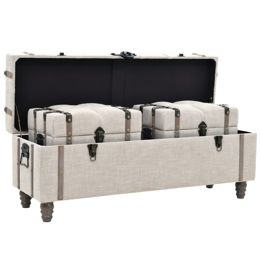 Sada Úložných Lavic 3 Kusy Masivní Dřevo A Ocel 112X37X45 Cm