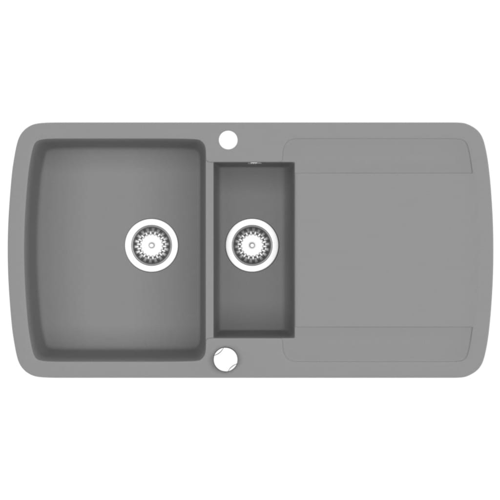 Kuchyňský Dřez Dvojitý Žulový Šedý