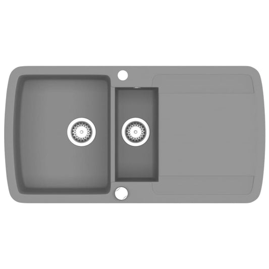 Kuchyňský Dřez Dvojitý Žulový Šedý