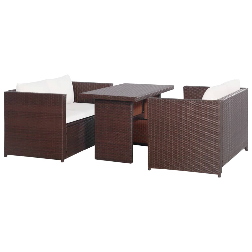3Dílný Bistro Set S Poduškami Hnědý Polyratan Šedý