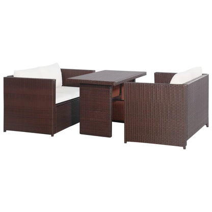 3Dílný Bistro Set S Poduškami Hnědý Polyratan Šedý