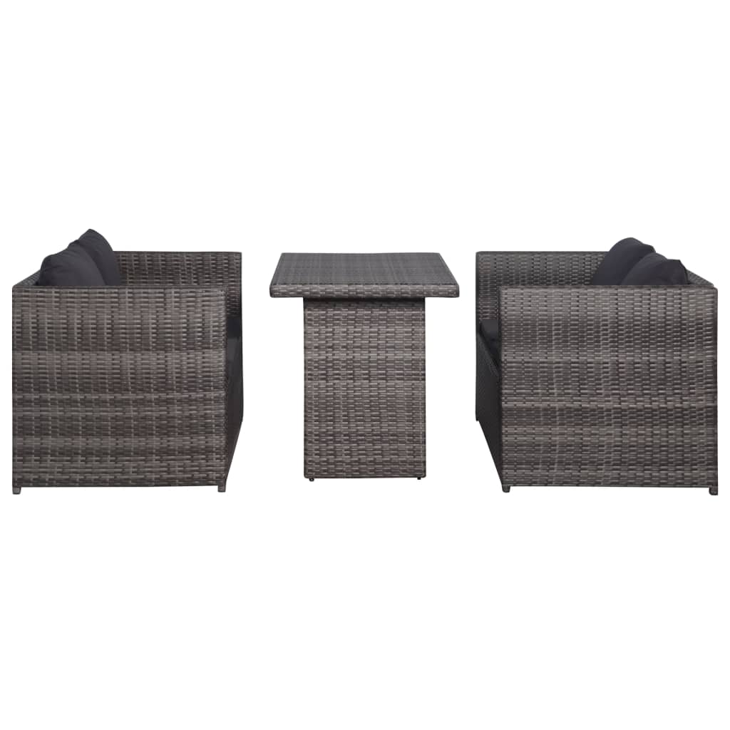 3Dílný Bistro Set S Poduškami Hnědý Polyratan Šedý