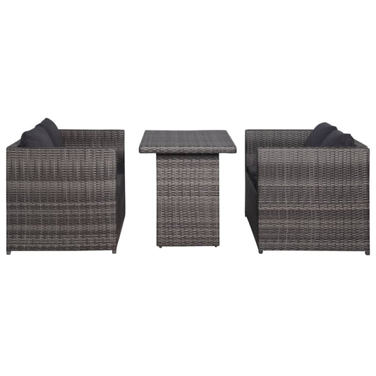 3Dílný Bistro Set S Poduškami Hnědý Polyratan Šedý
