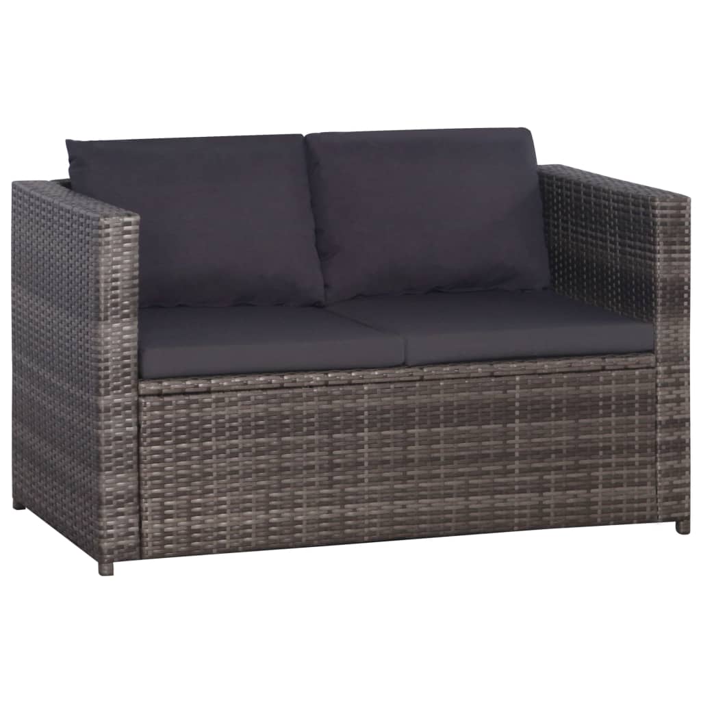 3Dílný Bistro Set S Poduškami Hnědý Polyratan Šedý