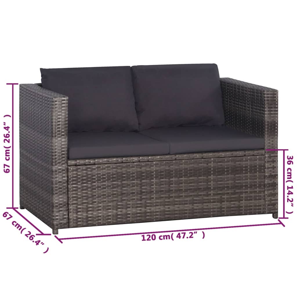 3Dílný Bistro Set S Poduškami Hnědý Polyratan Šedý