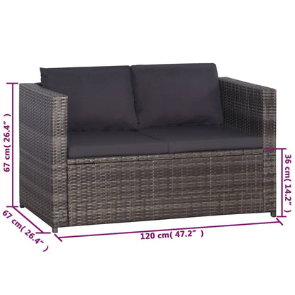 3Dílný Bistro Set S Poduškami Hnědý Polyratan Šedý