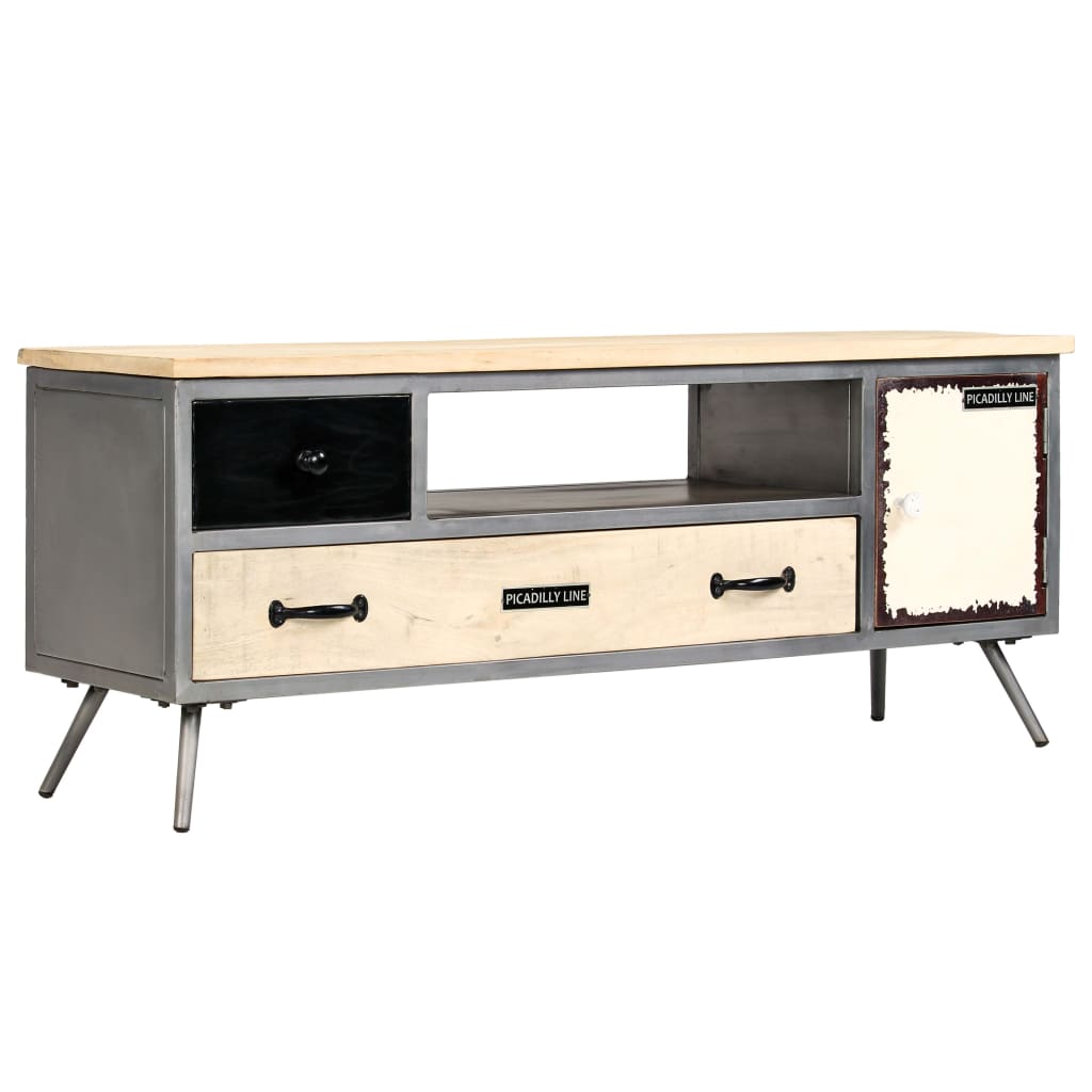 Tv Stolek Masivní Mangovníkové Dřevo A Ocel 120 X 30 X 45 Cm