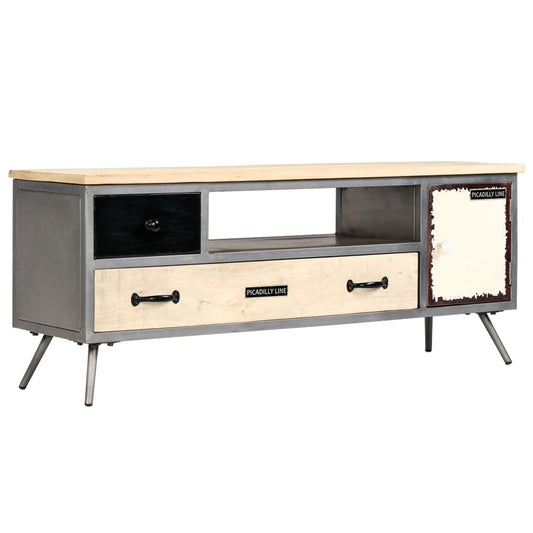 Tv Stolek Masivní Mangovníkové Dřevo A Ocel 120 X 30 X 45 Cm