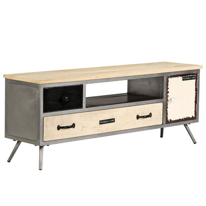 Tv Stolek Masivní Mangovníkové Dřevo A Ocel 120 X 30 X 45 Cm