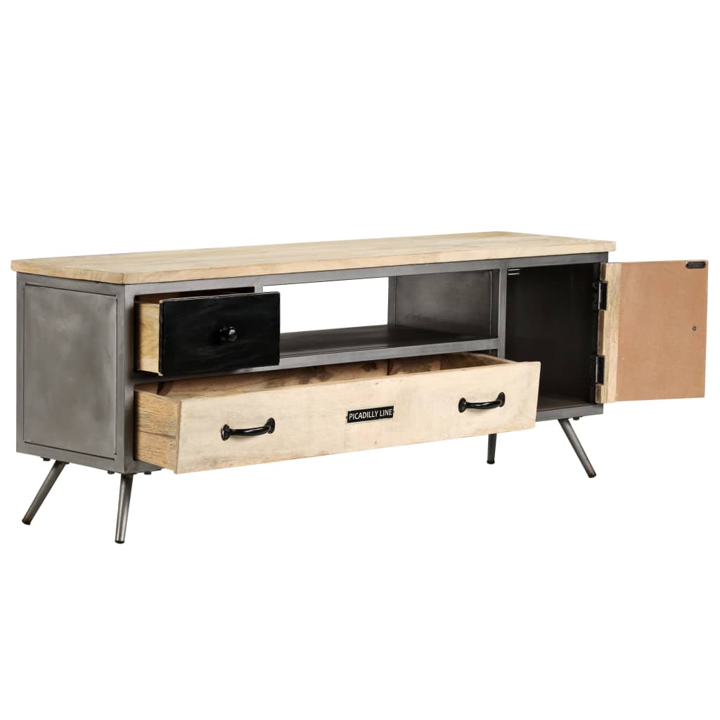 Tv Stolek Masivní Mangovníkové Dřevo A Ocel 120 X 30 X 45 Cm