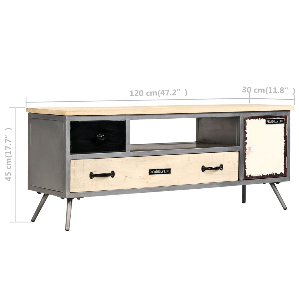 Tv Stolek Masivní Mangovníkové Dřevo A Ocel 120 X 30 X 45 Cm
