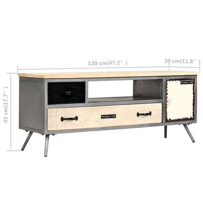 Tv Stolek Masivní Mangovníkové Dřevo A Ocel 120 X 30 X 45 Cm