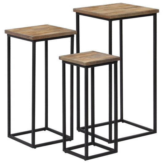 3 Stojany Na Květiny Recyklovaný Teak