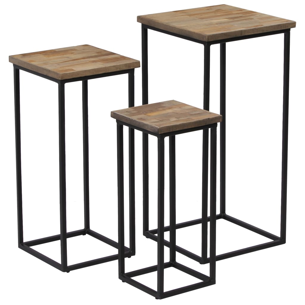 3 Stojany Na Květiny Recyklovaný Teak