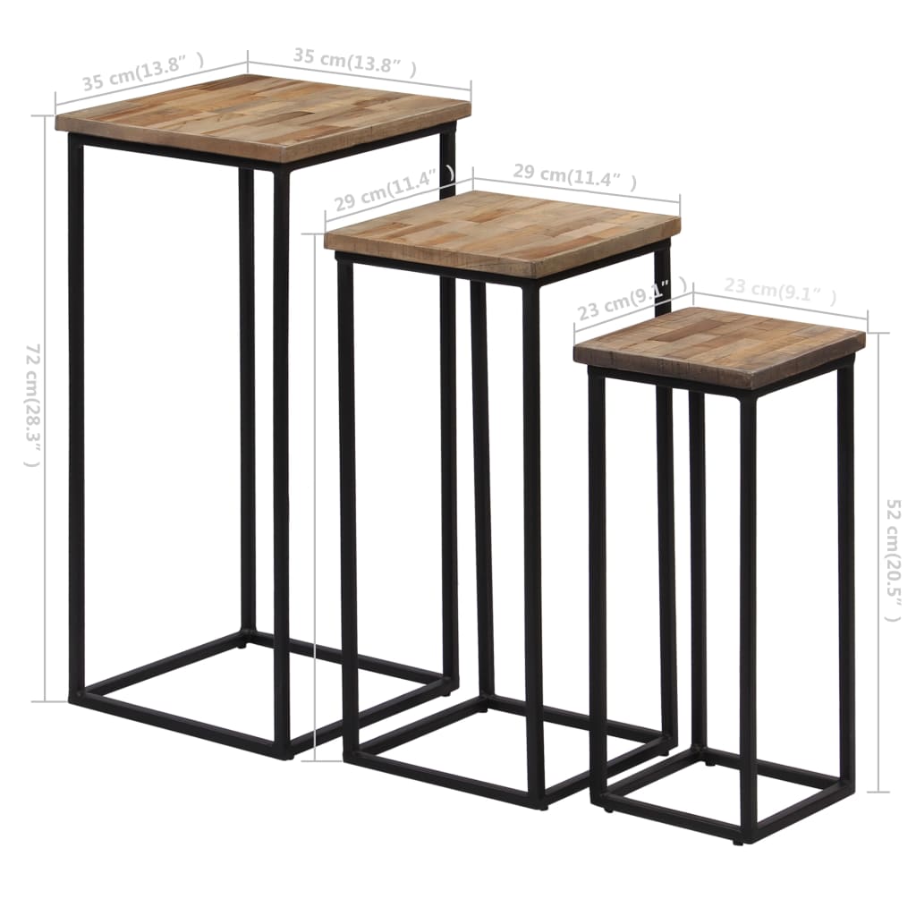 3 Stojany Na Květiny Recyklovaný Teak