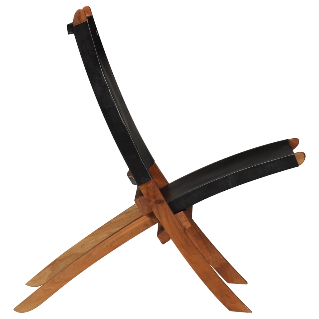 Skládací Relaxační Židle Černá Pravá Kůže