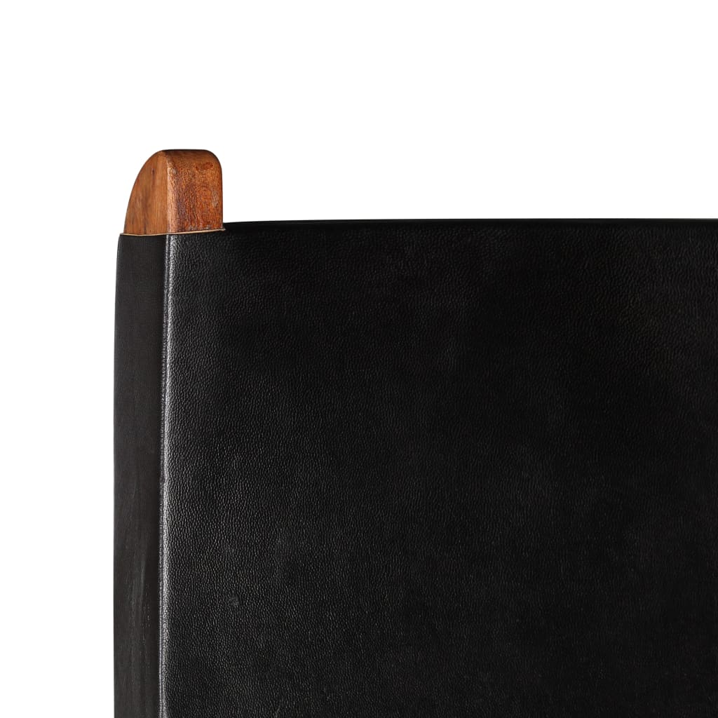 Skládací Relaxační Židle Černá Pravá Kůže