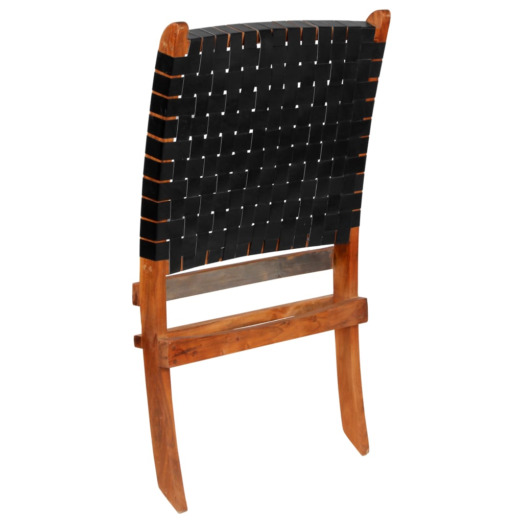 Skládací židle vyplétaná černá pravá kůže