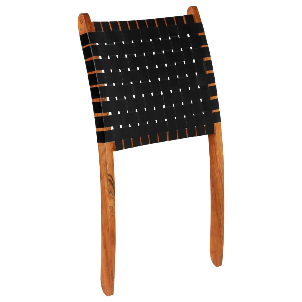 Skládací židle vyplétaná černá pravá kůže