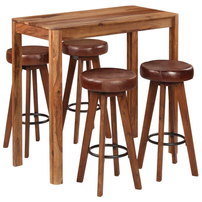 5Dílný Barový Set Masivní Dřevo 115 X 56 X 107 Cm