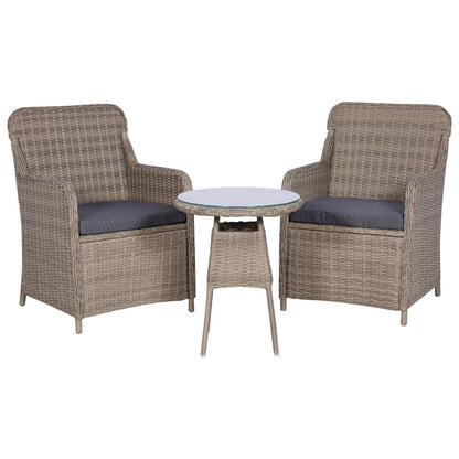 3Dílný Bistro Set S Poduškami Hnědý Polyratanový