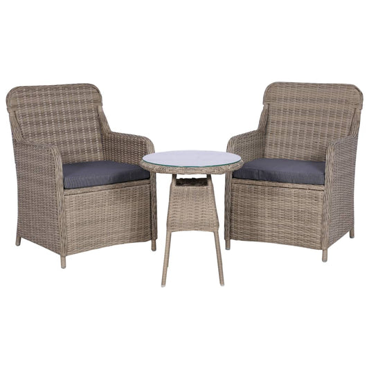 3Dílný Bistro Set S Poduškami Hnědý Polyratanový