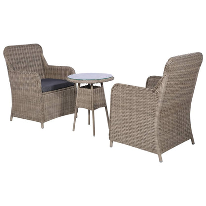 3Dílný Bistro Set S Poduškami Hnědý Polyratanový