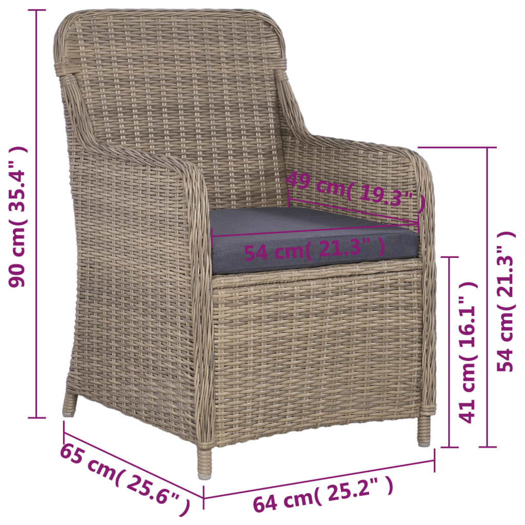 3Dílný Bistro Set S Poduškami Hnědý Polyratanový