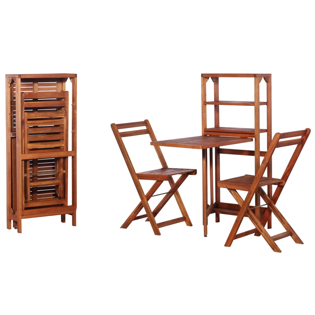 3Dílný Skládací Bistro Set Masivní Akáciové Dřevo Bílá