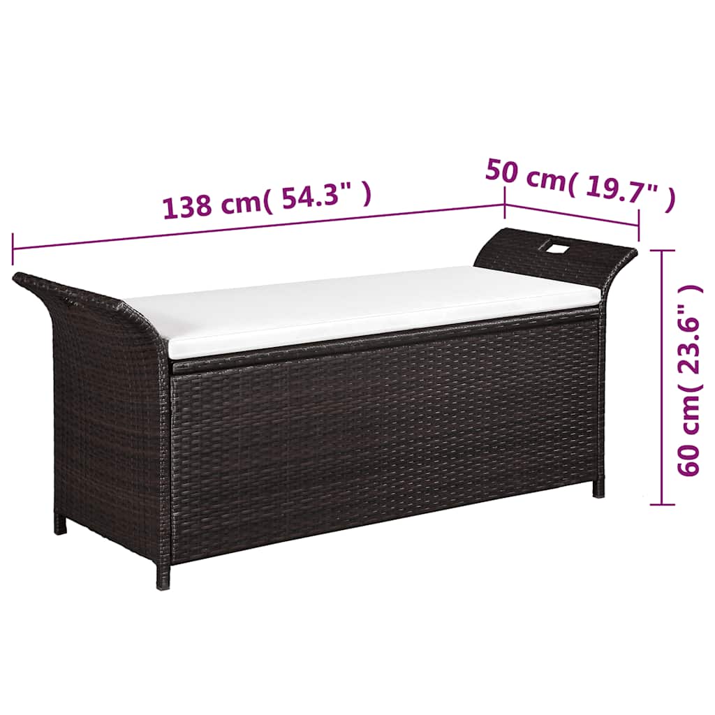 Úložná Lavice S Poduškou 138 Cm Polyratan Hnědá