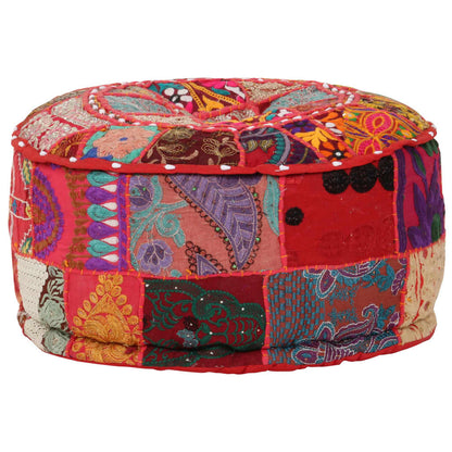 Sedací Puf Patchwork Kulatý Bavlna Ruční Výroba 40X20 Cm Béžový