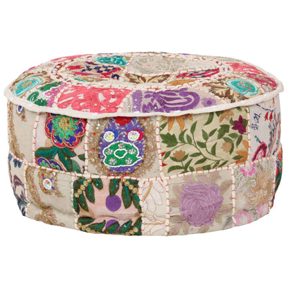 Sedací Puf Patchwork Kulatý Bavlna Ruční Výroba 40X20 Cm Béžový