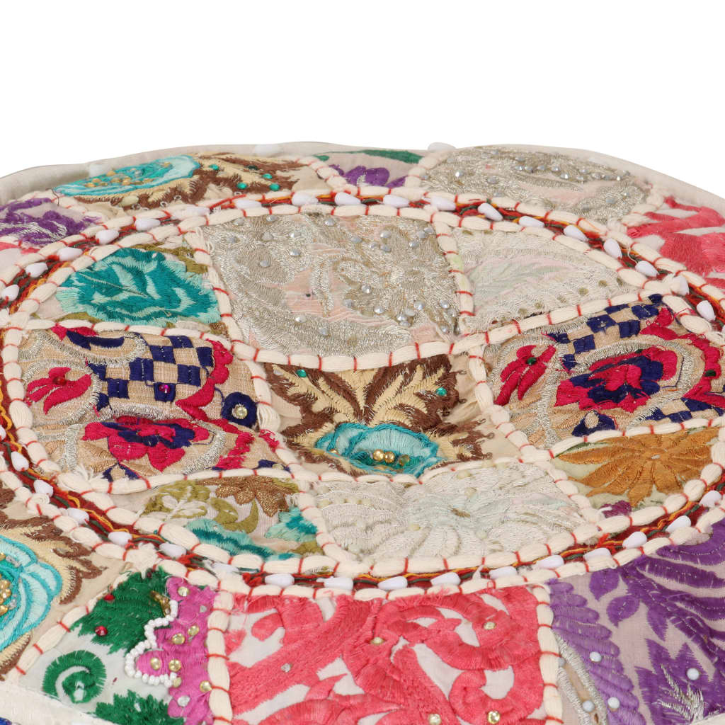 Sedací Puf Patchwork Kulatý Bavlna Ruční Výroba 40X20 Cm Béžový