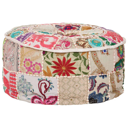 Sedací Puf Patchwork Kulatý Bavlna Ruční Výroba 40X20 Cm Béžový