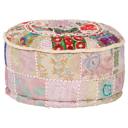 Sedací Puf Patchwork Kulatý Bavlna Ruční Výroba 40X20 Cm Béžový