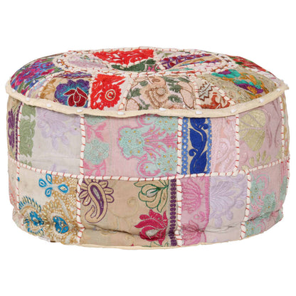 Sedací Puf Patchwork Kulatý Bavlna Ruční Výroba 40X20 Cm Béžový