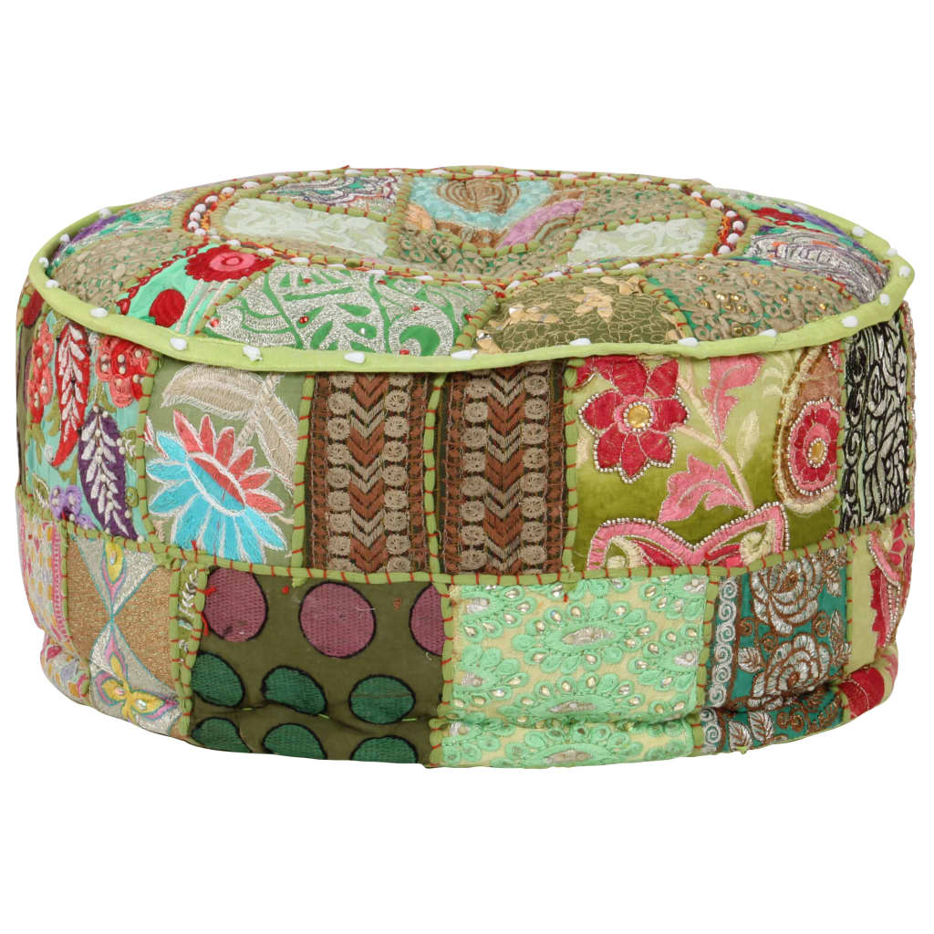 Sedací Puf Patchwork Kulatý Bavlna Ruční Výroba 40X20 Cm Béžový