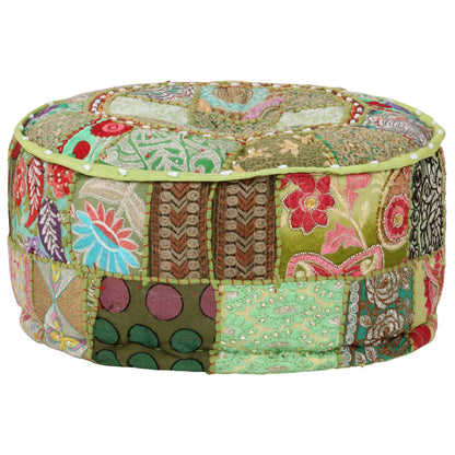Sedací Puf Patchwork Kulatý Bavlna Ruční Výroba 40X20 Cm Béžový