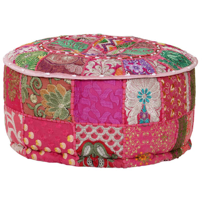 Sedací Puf Patchwork Kulatý Bavlna Ruční Výroba 40X20 Cm Béžový